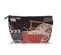Movie Theater Theme,Toiletry Bag Travel Bag,Objects of Motion Picture Concept,Makeup Cosmetic Bag Travel Organizer for Accessories,Red Black(Trapezoid)