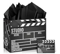 Movie Theme Gift Bag with Greeting Card & 3 Tissue Papers,Directors Clapboard Treat Bag for Cinema Film Director Awards Night,Senior Night,Theater Party Decorations,Movie Star Birthday Goodie Bag