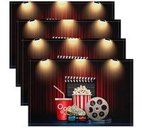 Movie Theme Placemats 12x18 Inch Tasty Food Cute Popcorn Cola Washable Table Place Mats Easy to Clean Retro Film Cinema Theater Decorative Placemats for Dining Table Set of 4