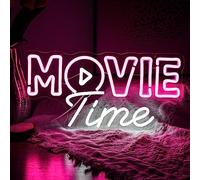 Movie Time Neon Sign LED pink white Neon Light for Wall Decor Dimmable USB Neon Lights for Film Room Party Decor Cinema Man Cave Boys Gift（16.5’’X8.6’’）