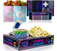 Moviejam Movie Night Snack Trays - (20pcs Neon) 10 Cardboard Popcorn Boxes, 10 Paper Candy Bags