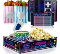 Moviejam Movie Night Snack Trays - (40pcs Neon) 20 Cardboard Popcorn Boxes, 20 Paper Candy Bags