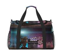 Movies Clapperboard Full Print Travel Duffle Bag with Adjustable Shoulder Strap,Large Capacity Twill Polyester Crossbody Bag for Gym,Weekend Trips Outdoor Activities