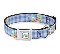 Movies Pet Collar, Dog Collar Metal Seatbelt Buckle, The Wizard of Oz Logo Gingham Checker Blues, 9.5 to 13 Inches 1.0 Inch Wide