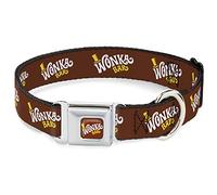 Movies Pet Collar, Dog Collar Metal Seatbelt Buckle, Willy Wonka and The Chocolate Factory Wonka Bar Logo, 13 to 17 Inches 1.5 Inch Wide