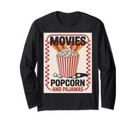 Movies Popcorn And Pajamas Funny Retro Theater Snack Night Long Sleeve T-Shirt