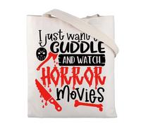 Movies Tote Bag I Just Want To Cuddle And Watch Horror Movies Gifts for Horror Love Reusable Grocery Shopping Bag (241111 Horror Movie)