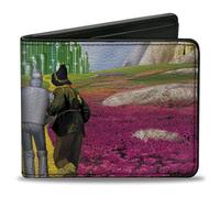 Movies Wallet, Bifold, Wizard of Oz Yellow Brick Road Poppy Field and Emerald City, Vegan Leather, Yellow, 4.0" x 3.5", Casual