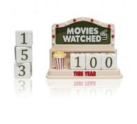 Movies Watched Tracker with Dice & Popcorn Replaceable Digital Movie Count Display Stand, Retro Cinema Desktop Decor for Movie Lovers & Home Theaters