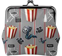 Movies Watcher Popcorn Women's Leather Coin Purse, Small Change Pouch with Kiss-Lock Clasp Closure Buckle Wallet for Girl Gift