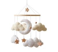 Móvil para Cuna Bohemio - Carrusel de Madera con Estrellas Nubes de Terciopelo | Decoración Infantil Educativa Giratoria | Colgante para Cuna, Dormitorio y Pared | Regalo para Recién Nacido