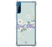 Movilshop Anti-Shock Case for Sony Xperia L4 Drawing Cool Phrases [Good Vibes] Reinforced Corner Silicone 1.5 mm Thickness Flexible Transparent Bumper Gel TPU
