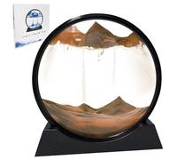 Moving Art Pictures, Liquid Motion Quicksand Decor 3D Hourglass Deep Sea Sandscape Round Glass Sand Art Kits Flowing Frame Home Office Desktop Decor (Yellow, 7in)