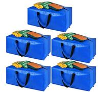 Moving Bags, Storage Totes, Extra Large Heavy Duty Storage Bags for Moving Supplies, Bedroom Closet, Packing Bags Blue with Backpack Handles Zipper Compatible with IKEA Frakta Cart（5 Pack）