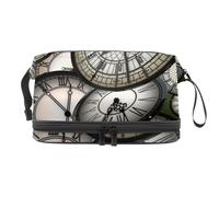 Moving Forward Time Clocks Double Layer Cosmetic Bag for Women and Girls, Travel Toiletry Bag Makeup Handy Pouch Organiser Bag with Brush Compartment