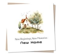 Moving House Card - New Beginnings, New Memories, New Memories - Watercolour House Design - New Home Card For Friend, Daughter, Son, Relative, Colleague or Best Friend
