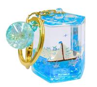 Moving Liquid Keychain, Liquid Keyring, Floating Keychain Ornament, Motion UFO Astronaut Sailboat Whale Turtle, Girls Teens, Sailboat in Hexagon Cube, One size