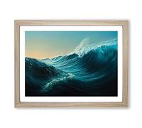 Moving Ocean Wave Framed Print | A2 Oak Framed Wall Art | Ready to Hang | Modern Nautical Picture | Living Room Bedroom Lounge Office