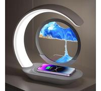 Moving Sand Art Desk Lamp with Wireless Charger, Lumaflow Sandscape Night Light, 360° Rotating Hourglass Design, Fast Charging Station, Deep Sea Sand Motion Decor for Home Office Desktop Blue