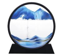 Moving Sand Art Picture, Flowing Sand Painting Liquid Motion Decoration, Round Glass 3D Hourglass Deep Sea Sandscape Display Relaxing Decoration for Desktop Home Office Work, 7 Inch (Blue)
