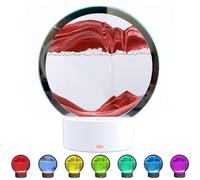 Moving Sand Art Picture with LED Light,3D Flowing Sand Art Ornament,Round Glass Sand Frame, Color Changing and Touch Control Sand Painting Liquid Desk Lamp for Desktop Office Decor(Red)