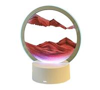 Moving Sand Art Picture with LED Light, Round Glass 3D Deep Sea Sandscape in Motion Display Flowing Sand Frame, Relaxing Table Desktop Home Office Work Decor, Sand Art Toys for Adults Kids (Red)