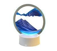 Moving Sand Art Picture with LED Light, Round Glass 3D Deep Sea Sandscape in Motion Display Flowing Sand Frame, Relaxing Table Desktop Home Office Work Decor, Sand Art Toys for Adults Kids (Blue)