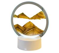 Moving Sand Art Picture with LED Light, Round Glass 3D Deep Sea Sandscape in Motion Display Flowing Sand Frame, Relaxing Table Desktop Home Office Work Decor, Sand Art Toys for Adults Kids (Gold)