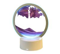 Moving Sand Art Picture with LED Light, Round Glass 3D Deep Sea Sandscape in Motion Display Flowing Sand Frame, Relaxing Table Desktop Home Office Work Decor, Sand Art Toys for Adults Kids (Purple)