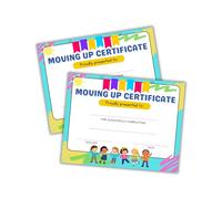 Moving Up Graduation Certificate 30pk 8.5x11” Daycare Providers Pre-K Kindergarten Getting Bumped Up Next Class Paper Folders Notice to Parents Blue
