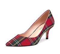 MOVINSTEPS Closed Pointed Toe Low Heels Pumps for Women Comfortable Classic Wedding Business Dressy Shoes 2.5 Inch, Red Plaid, 6.5 UK