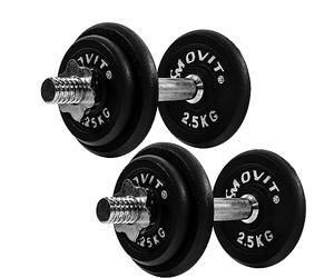 MOVIT® PRO Dumbbell Set of 2, 20 kg Cast Iron, 30 mm Bar, Star Locks | 2 x 10 kg dumbbells with chrome steel bars, knurled grips, 30 mm holders, cast iron plates and silver weight markings