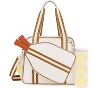 Movker Pickleball Tote Bag for Women Men with Paddle Cover Pocket External Ball Bag and Adjustable Shoulder Strap Fence Hook, Beige Brown, 15.75 x 12.99 x 2.76 inches