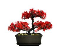 MOVKZACV Fake Plants Artificial Bonsai Tree Room Decor for Entryway Bedroom Aesthetic and Farmhouse Bathroom Bookcase Room Desk Decor, 11 x 8.6 inch(Red)