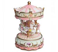 MOVKZACV Music Box Carousel for Girls 3-Horse Windup Rotating Musical Gift Daughter Birthday Christmas Festival Music Box Artware (Pink)