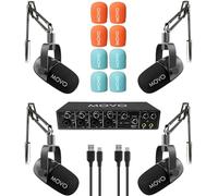 Movo 4-Person Podcast Equipment Bundle - 4-Channel USB Audio Interface, 4 CastMic Dynamic Microphones, 4 Boom Arms - Complete Recording Kit