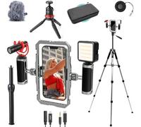 Movo iFilmer-PRO Filmmaking Kit with Full Tripod for iPhone/Android - USB-C/Lightning YouTube Starter Kit for Content Creators - Accessories: Phone Tripod, Phone Mount, RGB Light and VXR10 Shotgun Mic