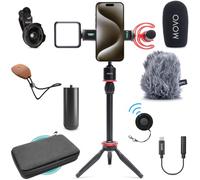 Movo iVlog1-IP Vlogging Kit for iPhone 15/16/17 and up - USB-C Compatible YouTube Starter Kit - with Shotgun Microphone, Mini Tripod, LED Light, Wide-Angle Lens, USB C Adapter, VXR10-PRO