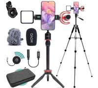 Movo iVlog1 Vlogging Kit for iPhone - Accessories: Shotgun Mic, Tripod, LED Light, Wide-Angle Lens - Black Aluminum Smartphone Vlogging Accessory Kit