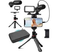 Movo iVlogger Vlogging Kit for iPhone - Lightning Compatible YouTube Starter Kit for Content Creators - Accessories: Phone Tripod, Phone Mount, LED Light and Shotgun Microphone