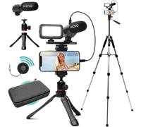 Movo iVlogger Vlogging Kit for iPhone with Fullsize Tripod - Lightning Compatible YouTube Starter Kit for Content Creators - Accessories: Tripods, Phone Mount, LED Light and Shotgun Mic (Lightning)