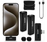 Movo Mini USB-C Duo Wireless Microphone for iPhone 15/16/17 and up - Ultracompact Microphone for iPhone 15/16/17 with Clip on Wireless Lavalier Mic