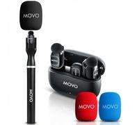 Movo NanoMic Wireless USB-C Mic Kit with Interview Handle - Dual Street Interview Mic for iPhone 15/16/17+, Android & iPad Pro - Vox Pops & TikTok