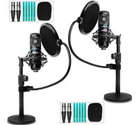 Movo PodPak2T 2-Pack Universal XLR Condenser Microphone Podcasting Equipment Bundle for 2 - Includes 2 Cardioid Mics, Desktop Stands, Shock Mounts, Pop Filters and Cables - Podcast and YouTube Kit