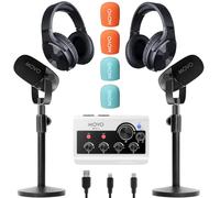 Movo Portable Podcast Equipment Bundle for iPhone/Android Phones- Podcast Kit with Audio Interface, 2 CastMic Dynamic Mics, 2 Table Stands - For Smartphones, Computers, PC, Mac - Lightning, USB, USB-C