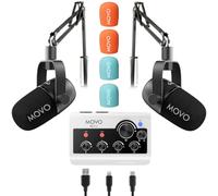Movo Portable Podcast Equipment Bundle for iPhone/Android Phones- Podcast Kit with Audio Interface, 2 CastMic Dynamic Mics, 2 Boom Arms - for Smartphones, Computers, PC, Mac - Lightning, USB, USB-C