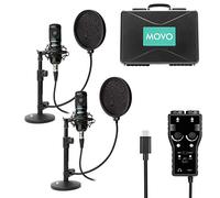 Movo Smartphone Podcast Recording Bundle Kit - 2 Pack Condenser Microphones, 2 Desktop Mic Stands, 2 Pop Filters, 2-Channel XLR Interface w/USB Type-C Output - Compatible with Android, Samsung Galaxy