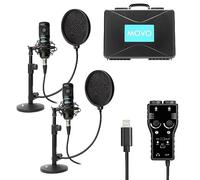 Movo Smartphone Podcast Recording Microphone Kit - 2 Pack Condenser Microphones, 2 Desktop Mic Stands, 2 Pop Filters, 2-Channel XLR Interface with Lightning Output - Compatible with iPhone, iPad, iOS
