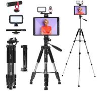 Movo Tablet Vlogging Kit for iPad - Tripod Mount, Holder, Microphone, LED Light, Cold Shoe Extension - YouTube Starter Kit for Video Recording