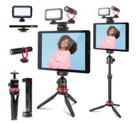 Movo Tablet Vlogging Kit für iPad,iPad Vlogging Kit mit Tablet Halterung, Kompaktes Stativ, Mikrofon, LED-Licht, Kaltschuhverlängerung,YouTube Starter Kit mit iPad Stativ Halterung für Videoaufnahmen